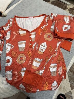 Women's Rust Autumn Coffee & Donut Pajama Top